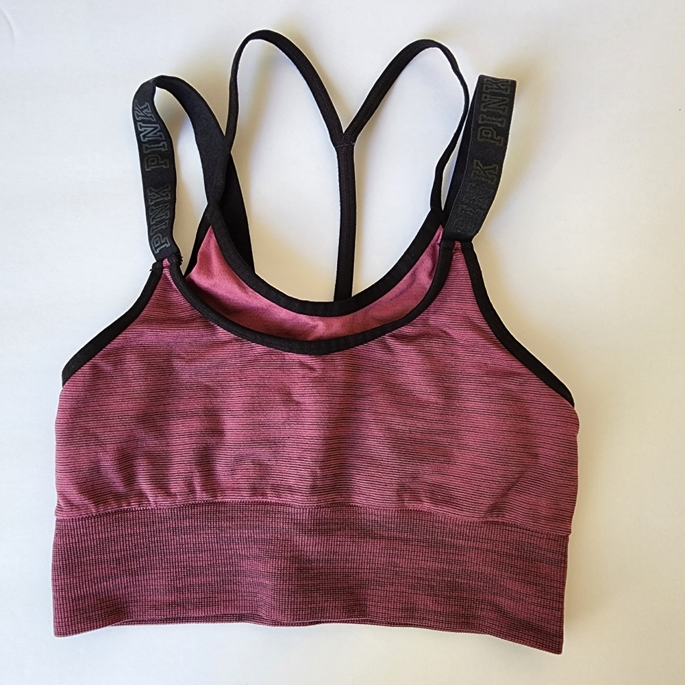 Pink Victoria's Secret sport bralette bra racerback burgundy black S Pre-owned